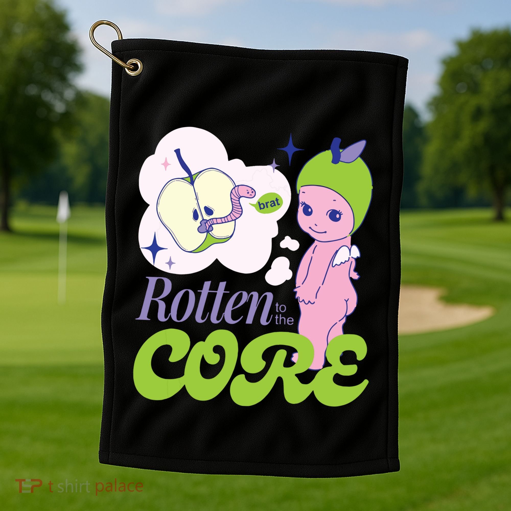 Brat Rotten To The Core Bad Apple Funny Retro Golf Towel