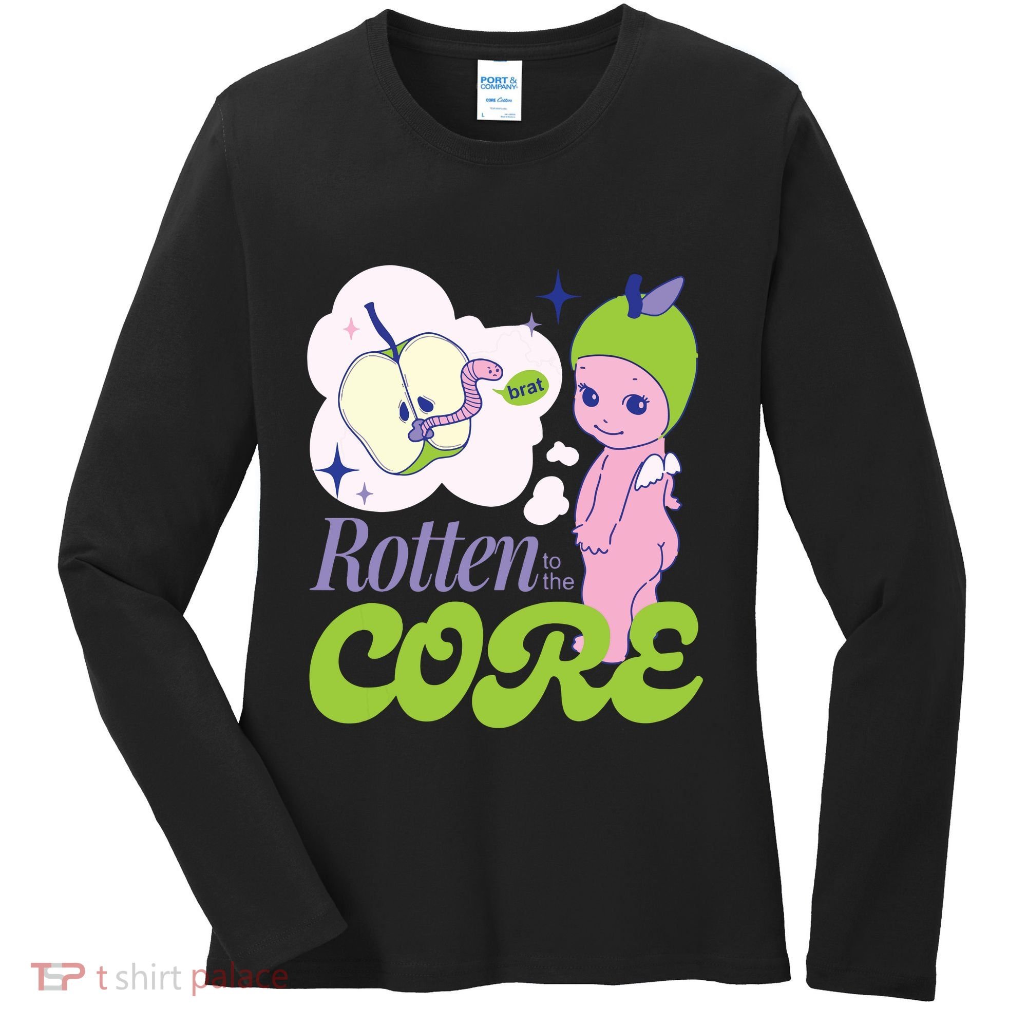 Brat Rotten To The Core Bad Apple Funny Retro Women's Long Sleeve Shirt