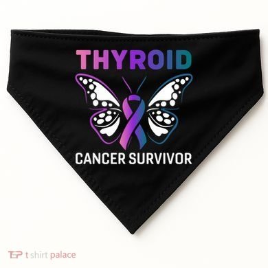 Butterfly Ribbon Thyroid Cancer Survivor Cool Gift USA-Made Doggie Bandana