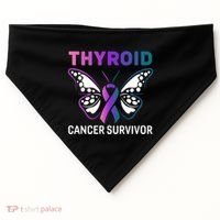 Butterfly Ribbon Thyroid Cancer Survivor Cool Gift USA-Made Doggie Bandana thumb 0