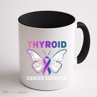 Butterfly Ribbon Thyroid Cancer Survivor Cool Gift Coffee Mug thumb 1