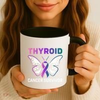 Butterfly Ribbon Thyroid Cancer Survivor Cool Gift Coffee Mug thumb 3