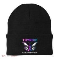 Butterfly Ribbon Thyroid Cancer Survivor Cool Gift Beanie thumb 0