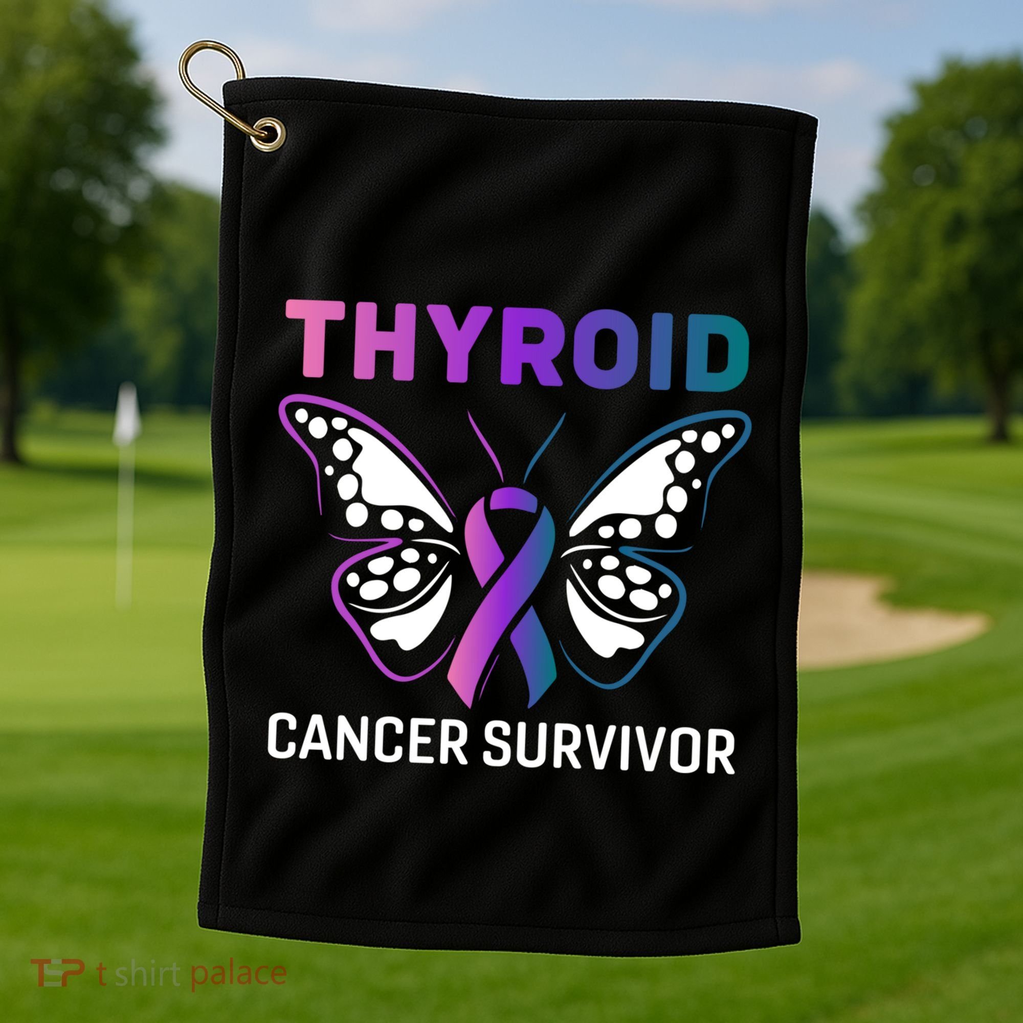 Butterfly Ribbon Thyroid Cancer Survivor Cool Gift Golf Towel