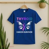Butterfly Ribbon Thyroid Cancer Survivor Cool Gift T-Shirt thumb 2