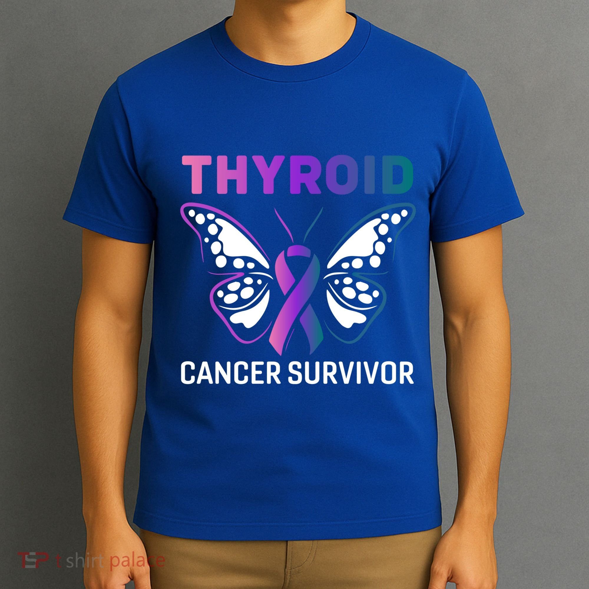 Butterfly Ribbon Thyroid Cancer Survivor Cool Gift T-Shirt
