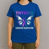 Butterfly Ribbon Thyroid Cancer Survivor Cool Gift T-Shirt thumb 4