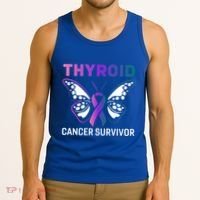 Butterfly Ribbon Thyroid Cancer Survivor Cool Gift Tank Top thumb 3