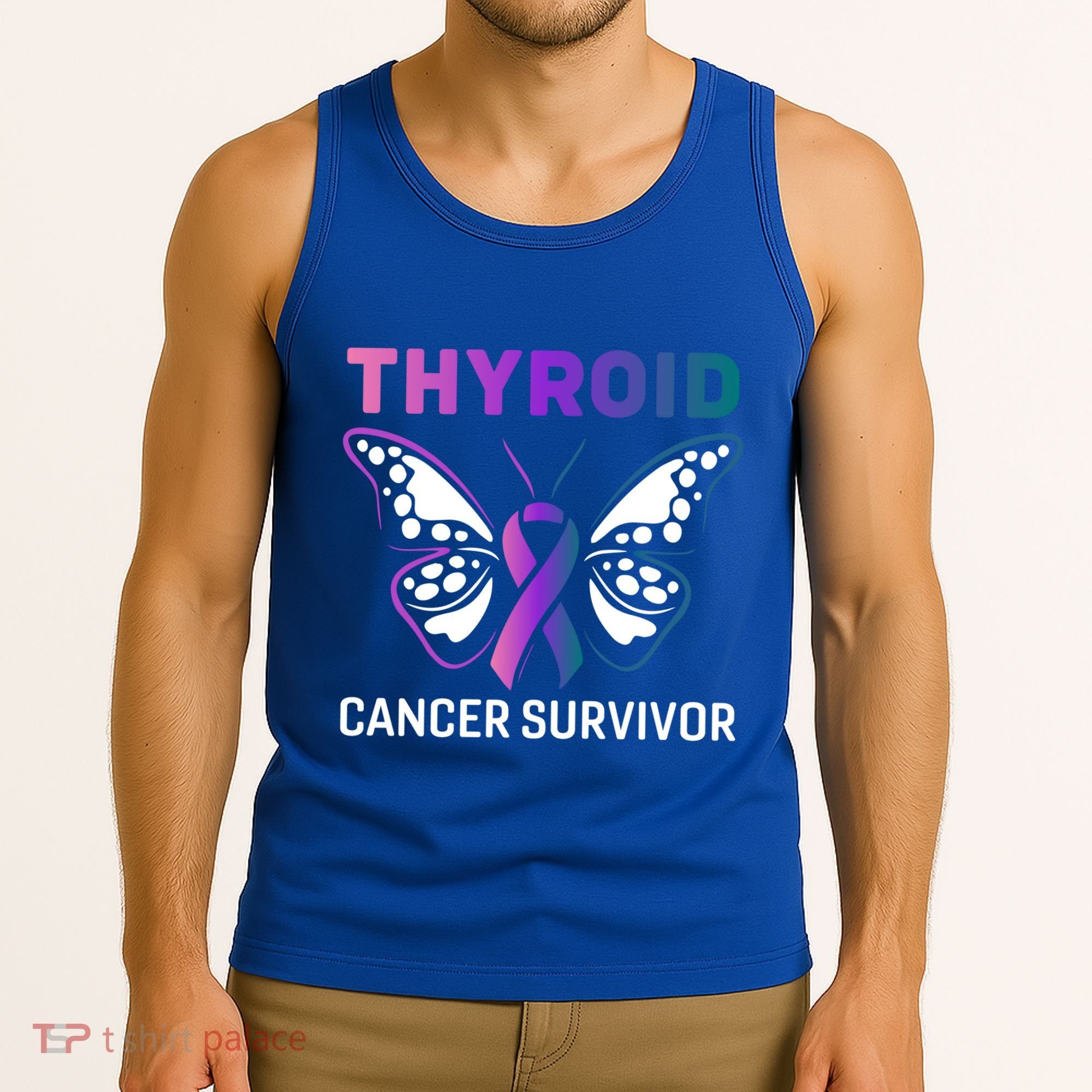 Butterfly Ribbon Thyroid Cancer Survivor Cool Gift Tank Top