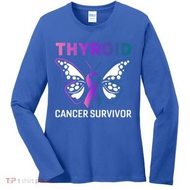 Butterfly Ribbon Thyroid Cancer Survivor Cool Gift Women's Long Sleeve Shirt