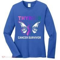 Butterfly Ribbon Thyroid Cancer Survivor Cool Gift Women's Long Sleeve Shirt thumb 0