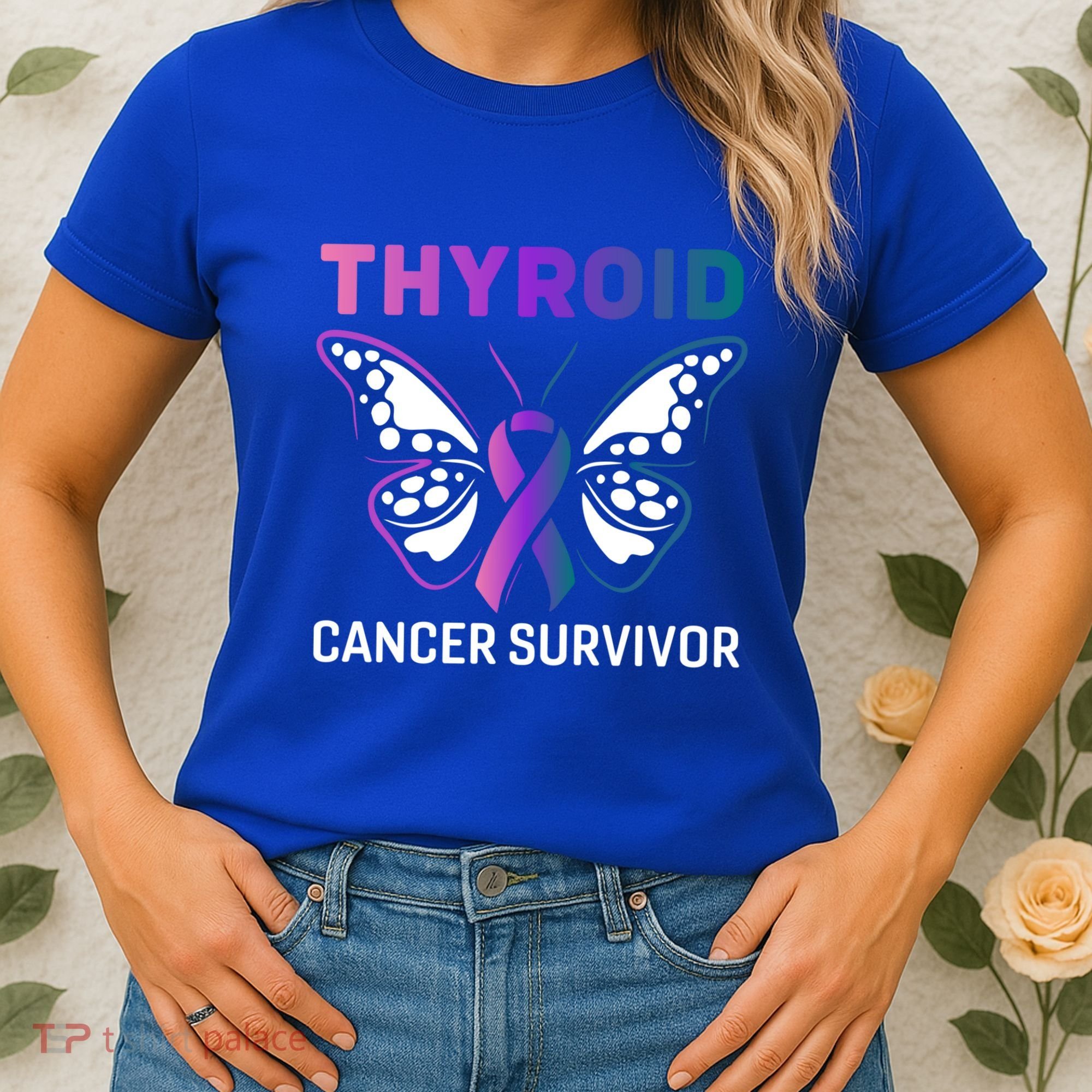 Butterfly Ribbon Thyroid Cancer Survivor Cool Gift Women's T-Shirt