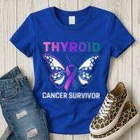 Butterfly Ribbon Thyroid Cancer Survivor Cool Gift Women's T-Shirt thumb 3