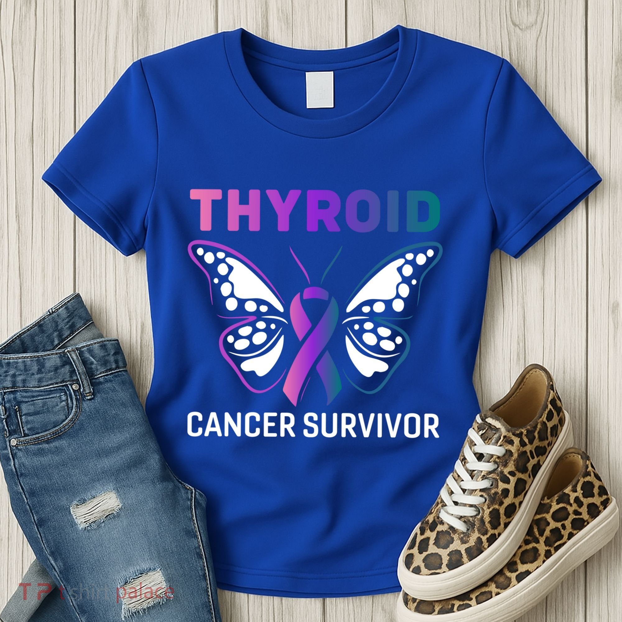 Butterfly Ribbon Thyroid Cancer Survivor Cool Gift Women's T-Shirt