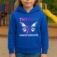 Butterfly Ribbon Thyroid Cancer Survivor Cool Gift Kids Hoodie thumb 3