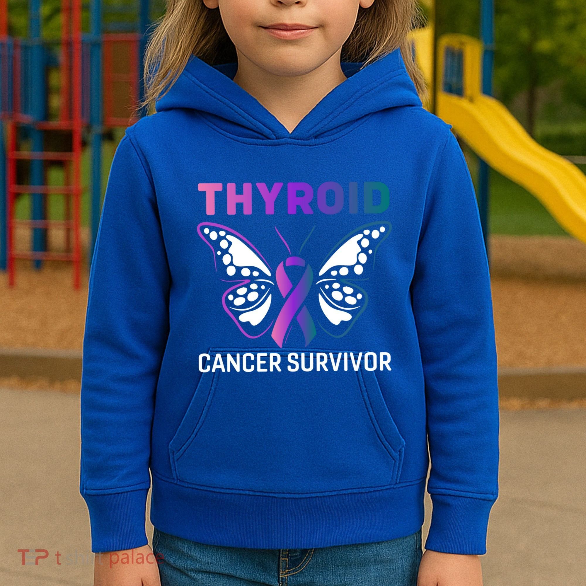 Butterfly Ribbon Thyroid Cancer Survivor Cool Gift Kids Hoodie