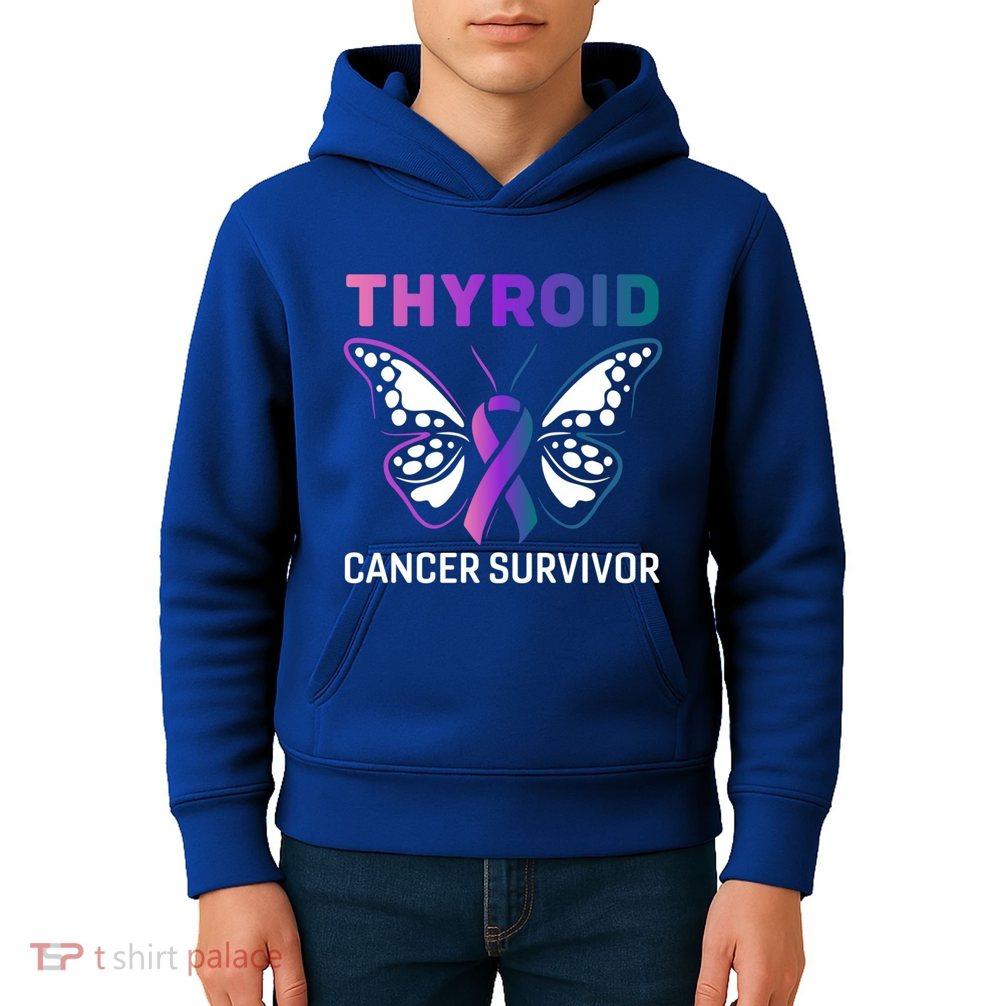 Butterfly Ribbon Thyroid Cancer Survivor Cool Gift Kids Hoodie