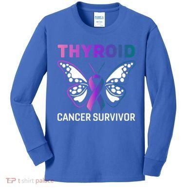 Butterfly Ribbon Thyroid Cancer Survivor Cool Gift Kids Long Sleeve Shirt