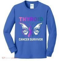 Butterfly Ribbon Thyroid Cancer Survivor Cool Gift Kids Long Sleeve Shirt thumb 0