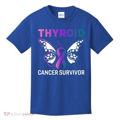 Butterfly Ribbon Thyroid Cancer Survivor Cool Gift Kids T-Shirt