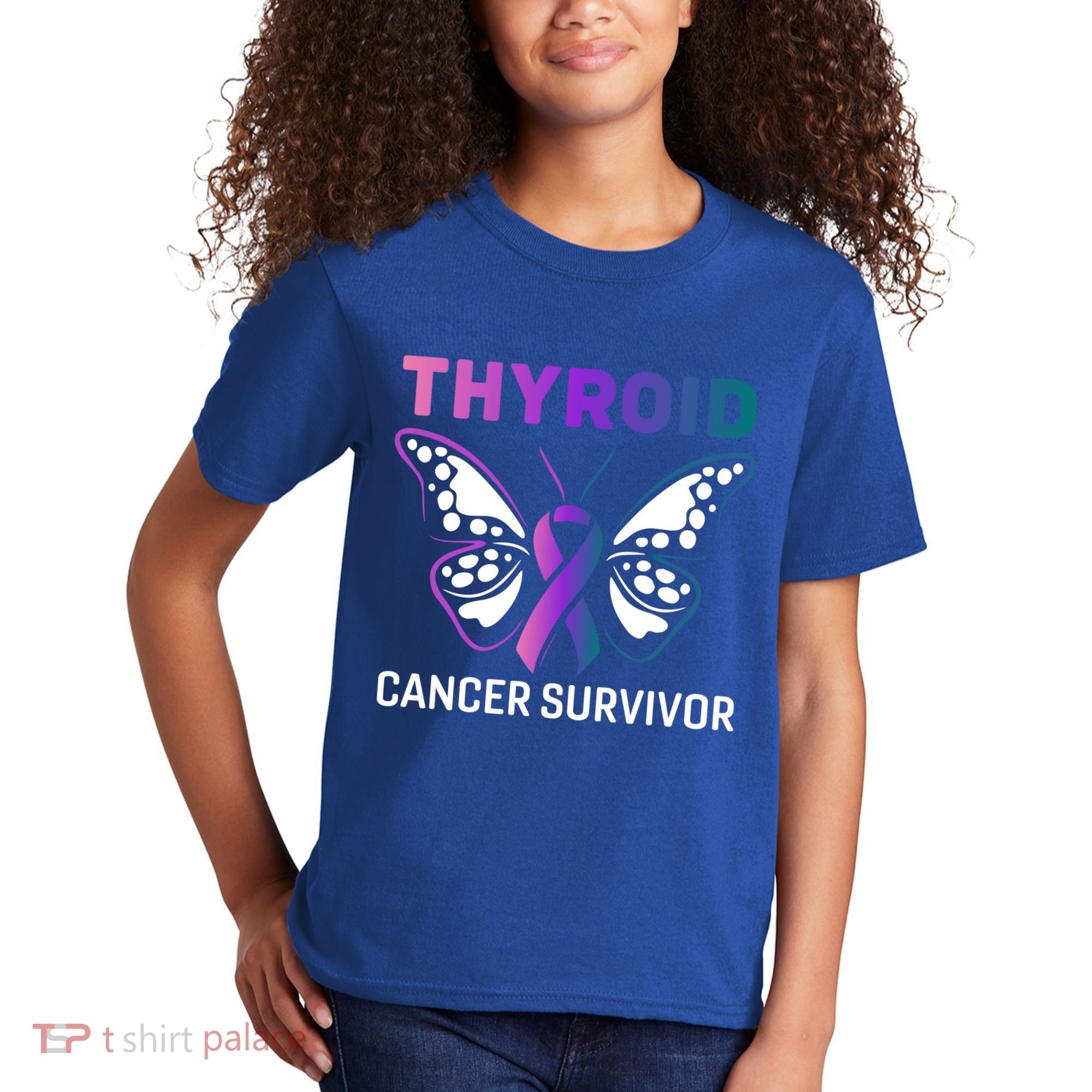 Butterfly Ribbon Thyroid Cancer Survivor Cool Gift Kids T-Shirt