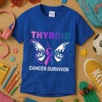 Butterfly Ribbon Thyroid Cancer Survivor Cool Gift Kids T-Shirt thumb 3