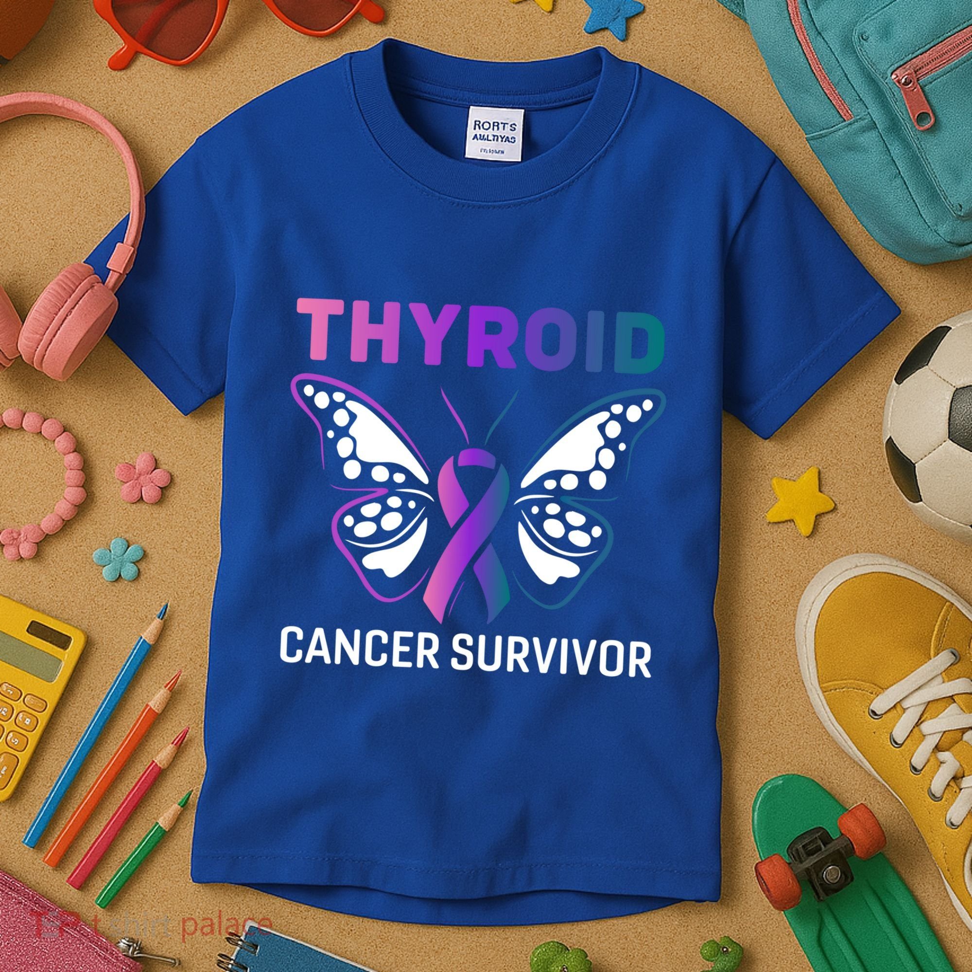 Butterfly Ribbon Thyroid Cancer Survivor Cool Gift Kids T-Shirt