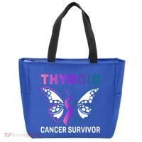 Butterfly Ribbon Thyroid Cancer Survivor Cool Gift Tote Bag thumb 0