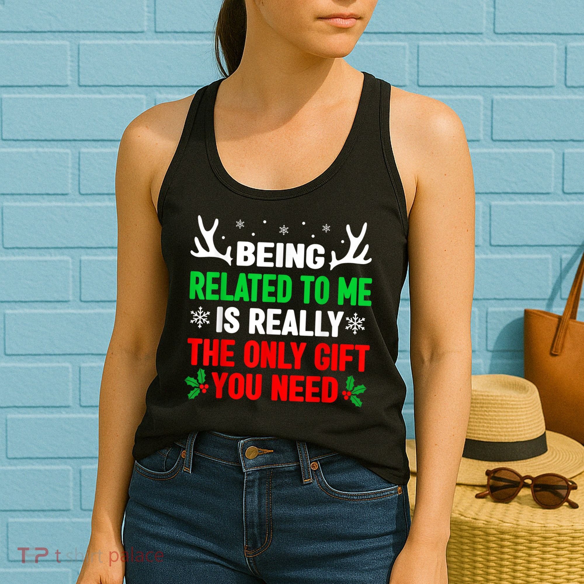 Being Related To Me Funny Christmas Shirts   Family Women's Tank Top