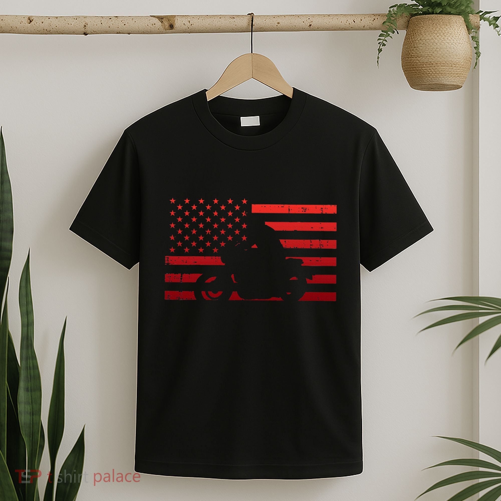Biker Red Us Flag Motorcycle Vintage Patriot Women T-Shirt