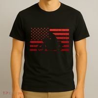 Biker Red Us Flag Motorcycle Vintage Patriot Women T-Shirt thumb 3
