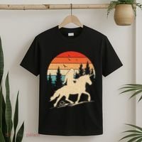 Bigfoot Riding Unicorn! Funny Sasquatch Unicorn Retro Sunset T-Shirt thumb 2