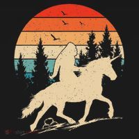 Bigfoot Riding Unicorn! Funny Sasquatch Unicorn Retro Sunset Mousepad thumb 1