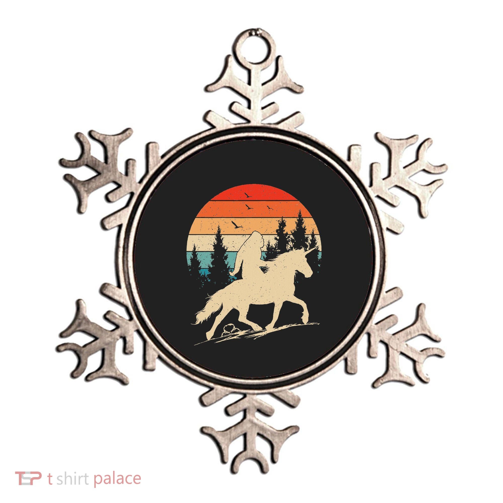 Bigfoot Riding Unicorn! Funny Sasquatch Unicorn Retro Sunset Ornament