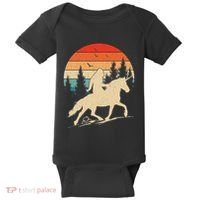 Bigfoot Riding Unicorn! Funny Sasquatch Unicorn Retro Sunset Baby Bodysuit thumb 0