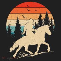 Bigfoot Riding Unicorn! Funny Sasquatch Unicorn Retro Sunset Hat thumb 2