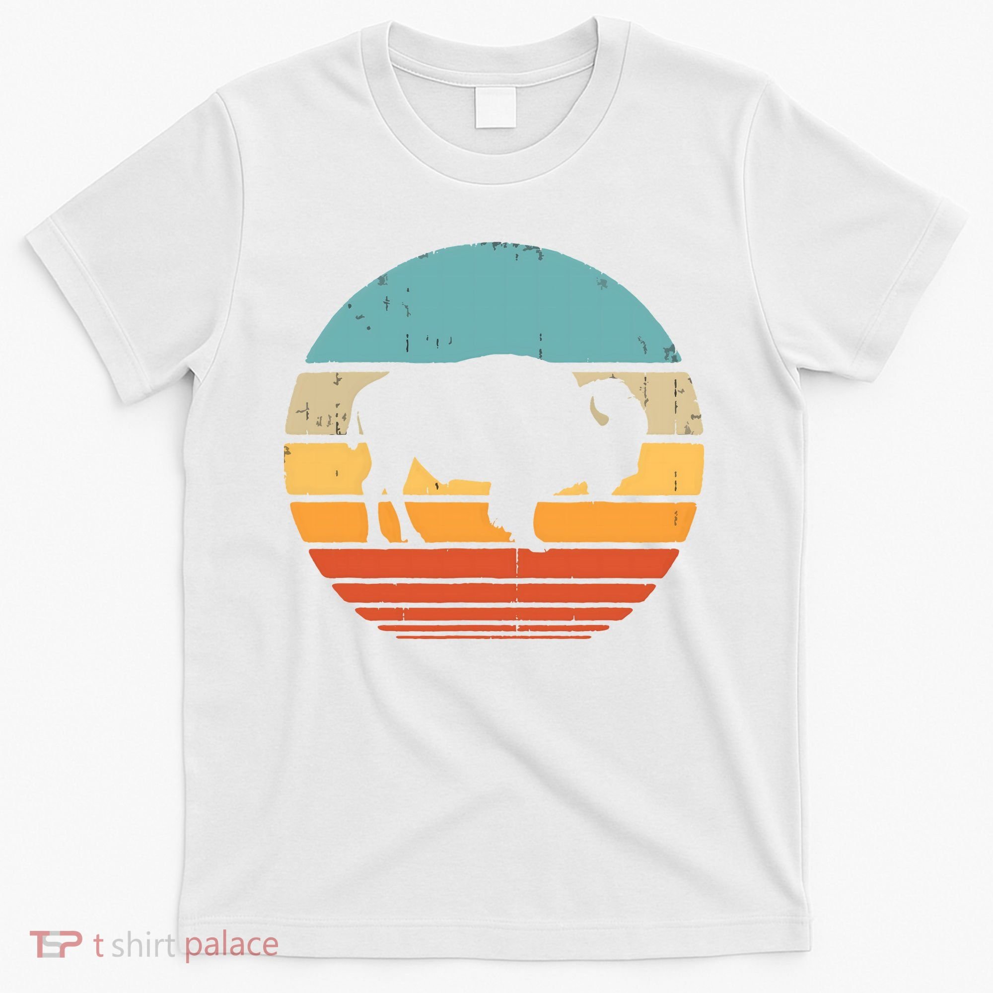 Bison Retro Vintage 60s 70s Sunset Buffalo Mammal Animal Men T-Shirt