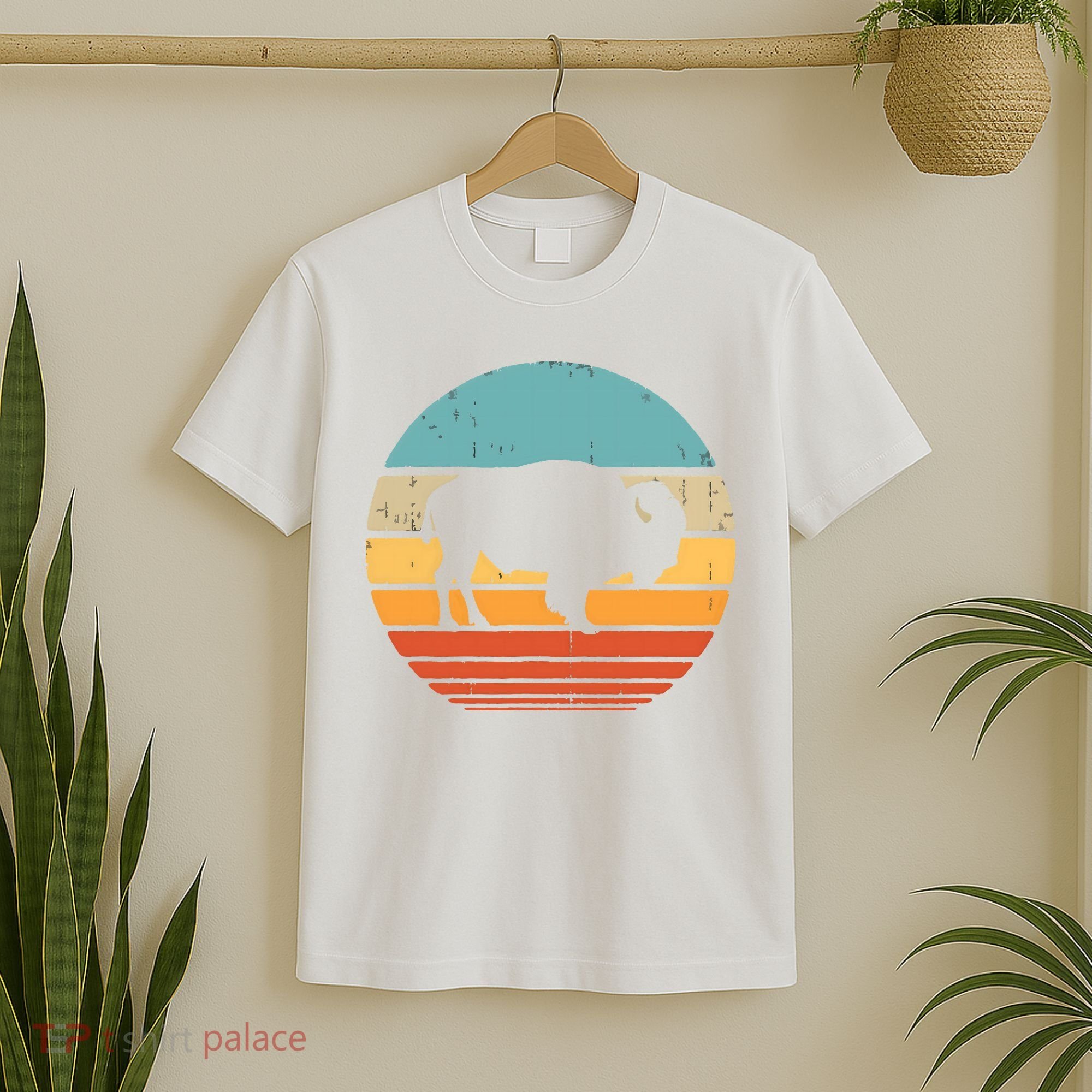Bison Retro Vintage 60s 70s Sunset Buffalo Mammal Animal Men T-Shirt