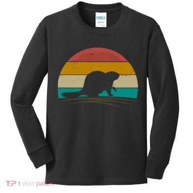 Beaver Retro Vintage Beaver Lover Kids Long Sleeve Shirt
