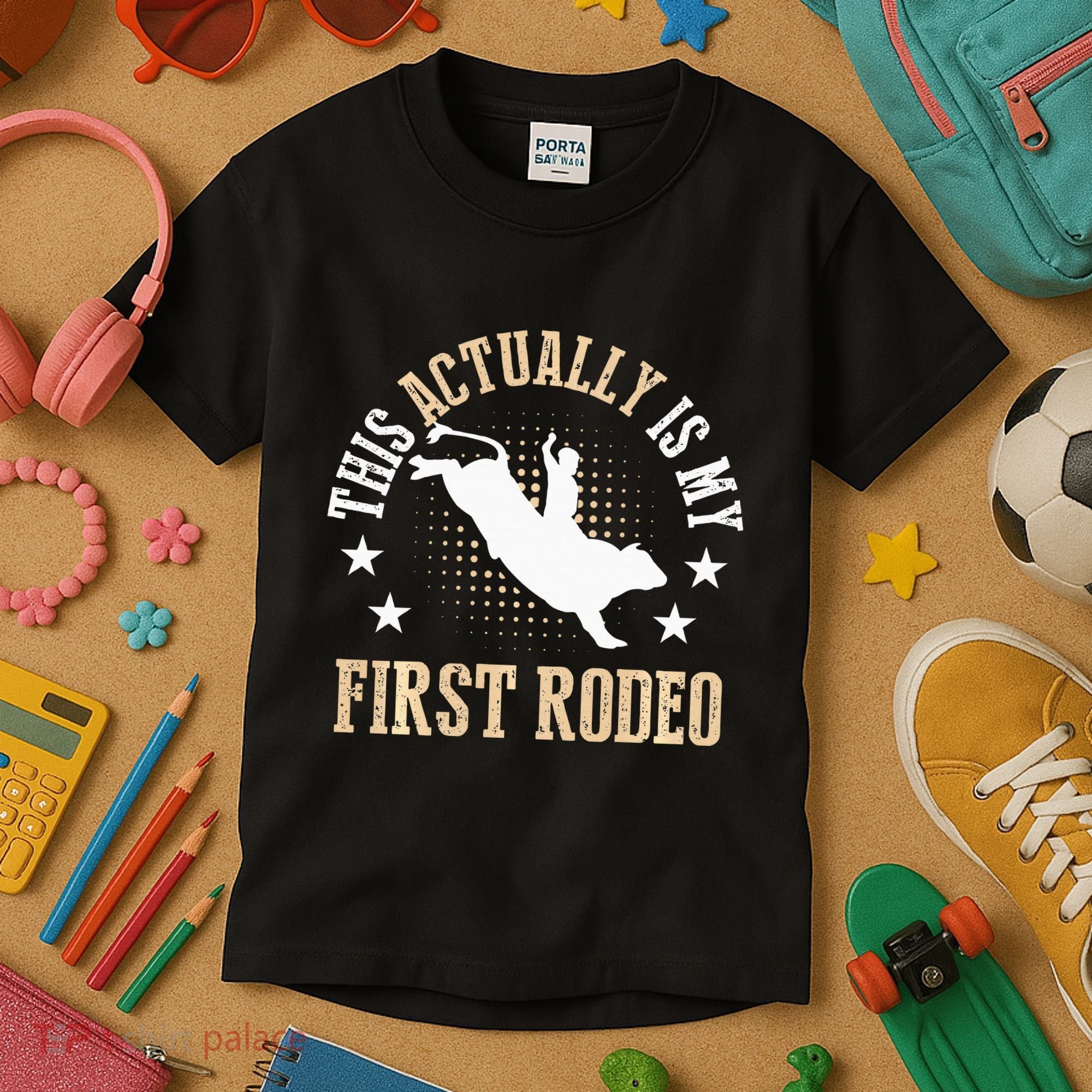 Bull Riding Western Cowboy This Actually Is My First Rodeo Kids T-Shirt