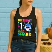 Birthday Shark 1st Girl One 1 Year Old Family Women's Tank Top thumb 2