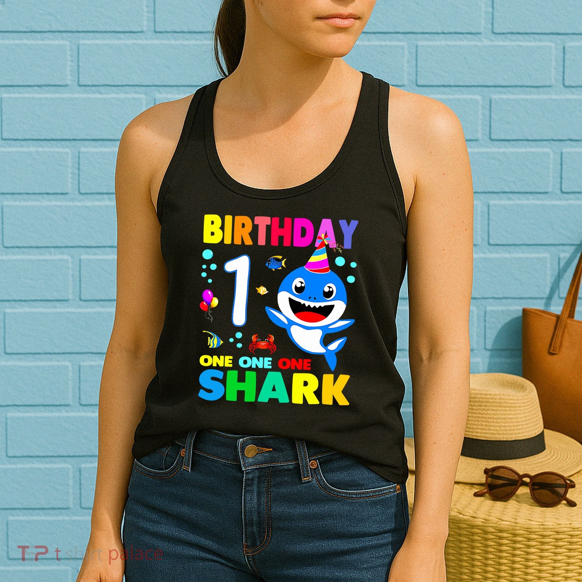 Birthday Shark 1st Girl One 1 Year Old Family Women's Tank Top