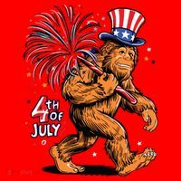 Bigfoot Sasquatch 4th Of July Fireworks Santa Hat thumb 1
