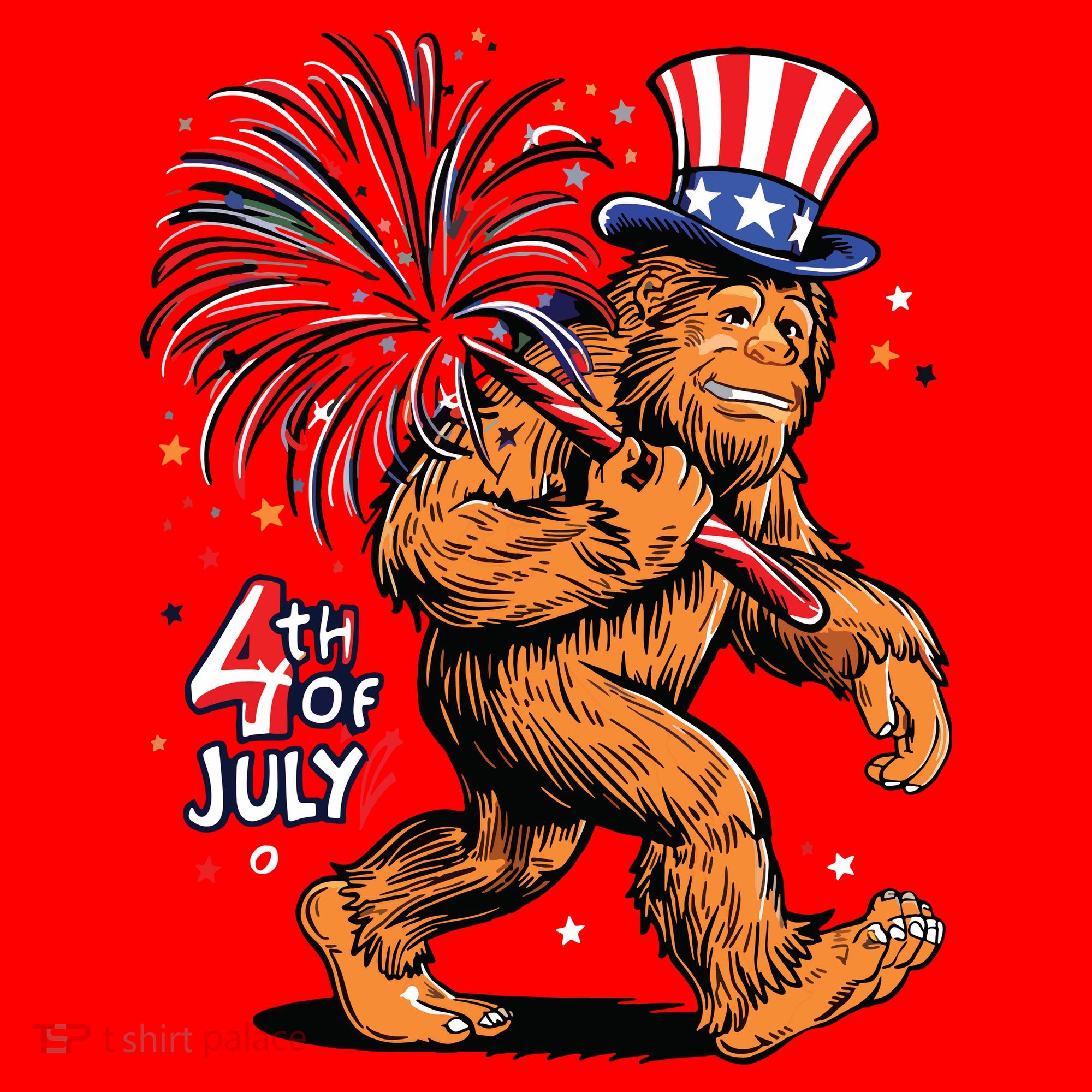 Bigfoot Sasquatch 4th Of July Fireworks Santa Hat