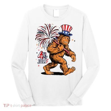 Bigfoot Sasquatch 4th Of July Fireworks Long Sleeve Shirt