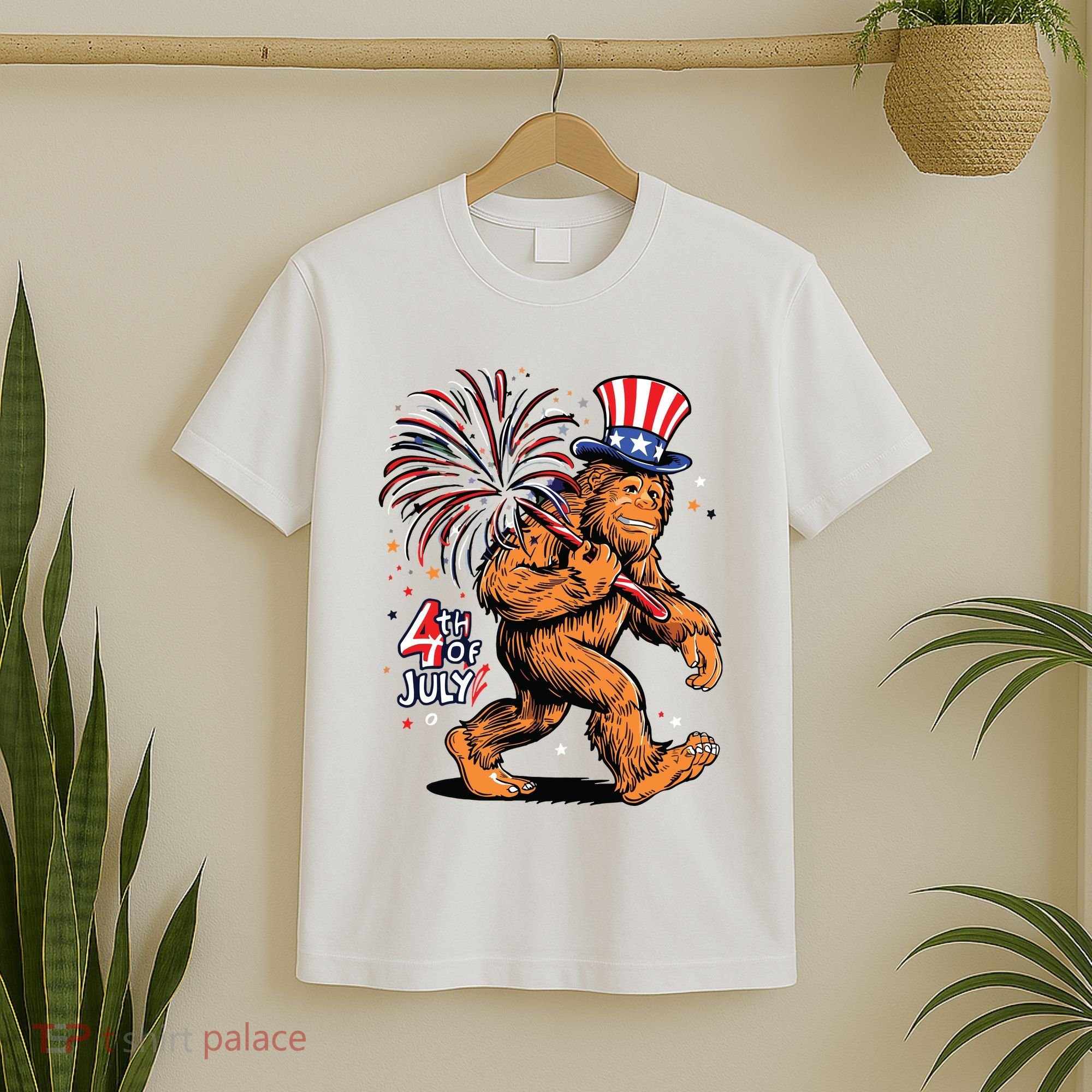 Bigfoot Sasquatch 4th Of July Fireworks T-Shirt