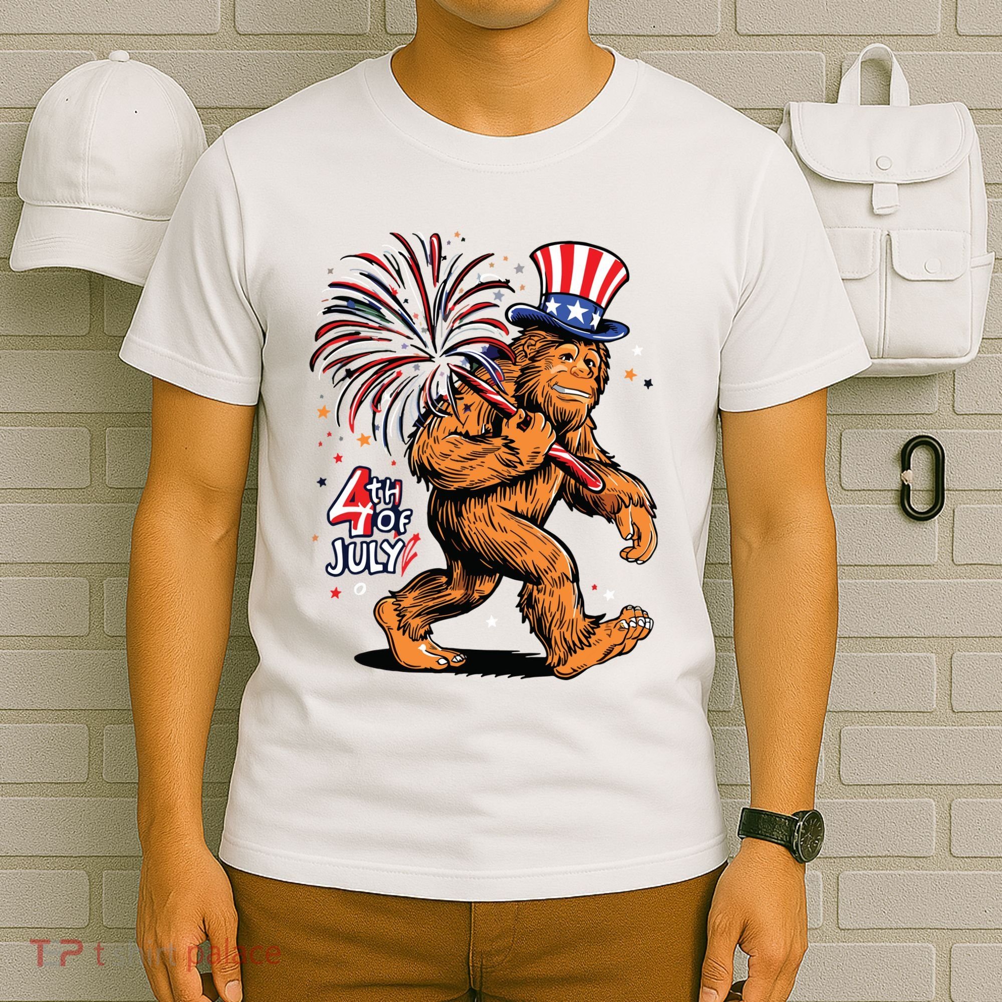 Bigfoot Sasquatch 4th Of July Fireworks T-Shirt