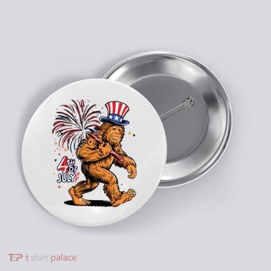 Bigfoot Sasquatch 4th Of July Fireworks Button