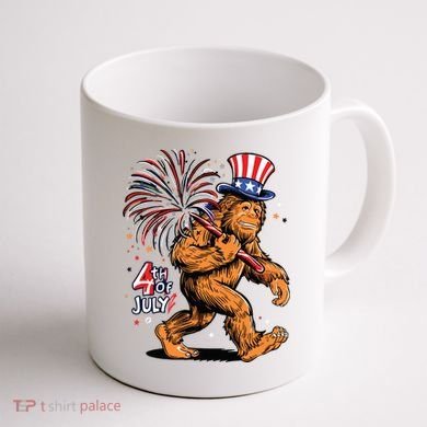 Bigfoot Sasquatch 4th Of July Fireworks Coffee Mug back