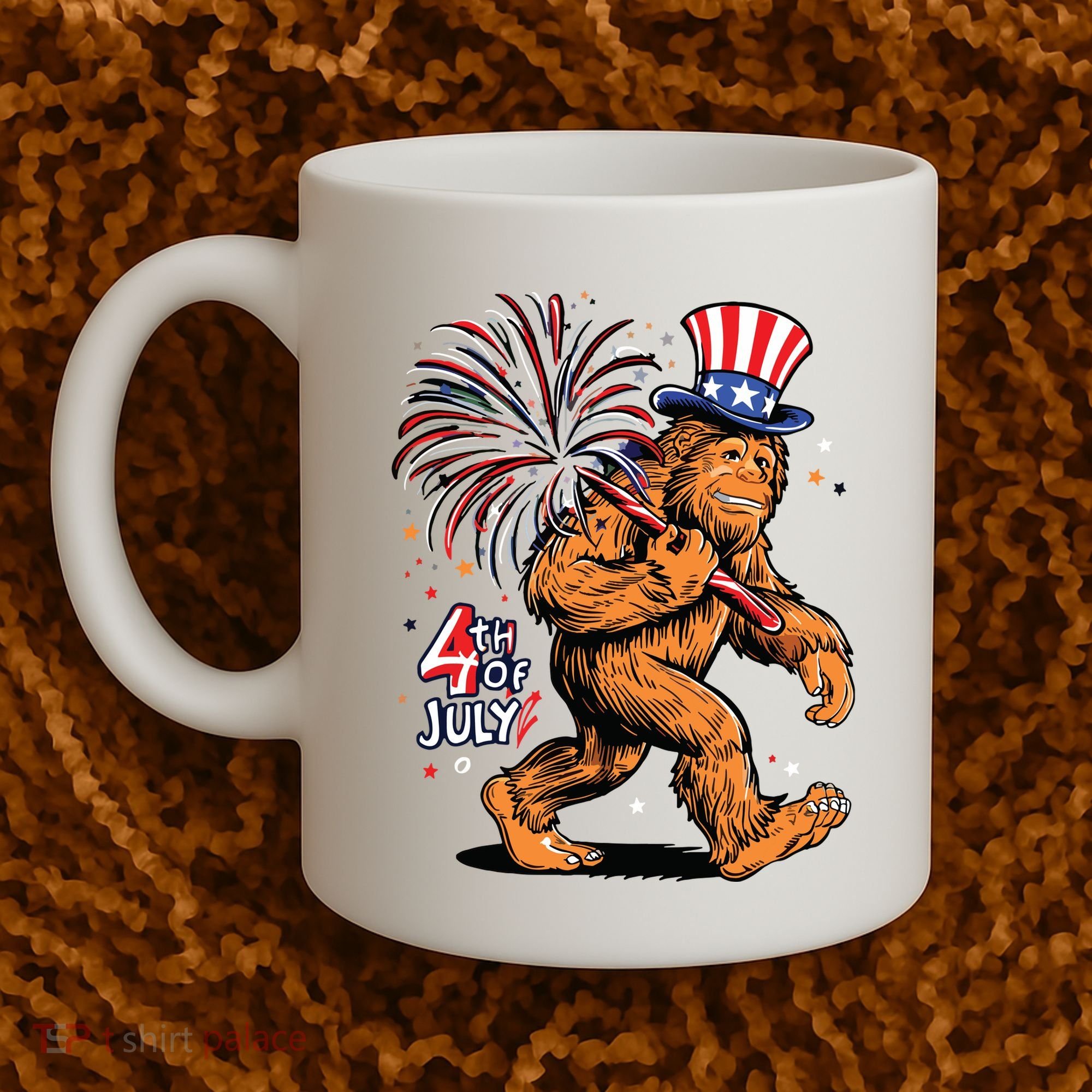 Bigfoot Sasquatch 4th Of July Fireworks Coffee Mug